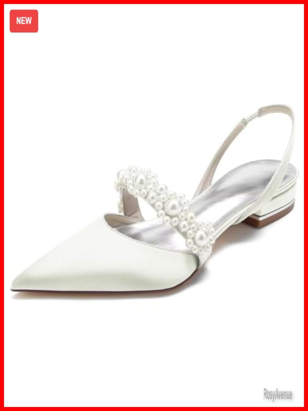 Satin Pearls Pointed Toe Slingback Flats Wedding Bride Shoes